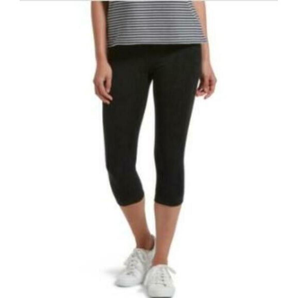 HUE Women's Reversible Ultra High Waist Capri Legging Black L/XL